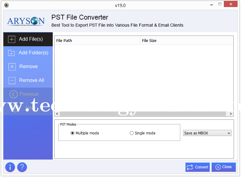 Aryson Outlook PST Coverter Screenshots